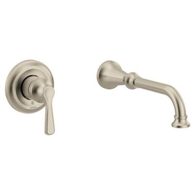 Click here to see Moen WTS44501BN Moen Colinet Single-Handle Wall-Mount Tub Faucet, Non-Diverter, 10in Ultrathin Tub Spout, Lever Handle, 8GPM, Brushed Nickel - WTS44501BN