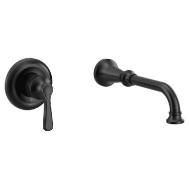 Click here to see Moen WTS44501BL Moen Colinet Single-Handle Wall-Mount Tub Faucet, Non-Diverter, 10in Ultrathin Tub Spout, Lever Handle, 8GPM, Matte Black - WTS44501BL