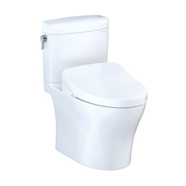 Click here to see Toto MW4363046CEMFGN#01 TOTO Aquia IV Cube WASHLET+ Two-Piece Toilet with S500e Bidet Seat, 1.28/0.9 GPF, Cotton White - MW4363046CEMFGN#01