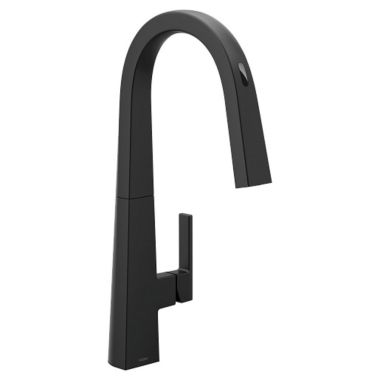 Click here to see Moen S75005EV2BL Moen Nio Smart Motion Control Single-Handle Pull-Down High Arc Kitchen Faucet, Matte Black - S75005EV2BL