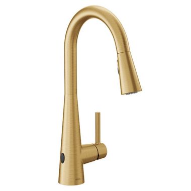 Click here to see Moen 7864EWBG Moen Sleek Single Handle High Arc Pull-Down Kitchen Faucet w/ MotionSense Wave, Brushed Gold - 7864EWBG