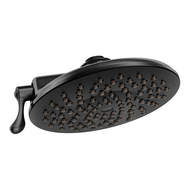 Click here to see Moen S6320BL Moen Velocity 8in Two-Function Rainshower Shower Head with Operating Lever,  Immersion Technology, 2.5 GPM, Matte Black - S6320BL