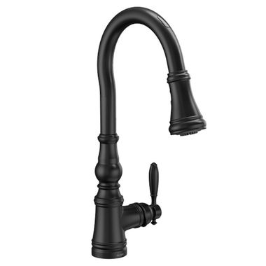 Click here to see Moen S73004EV2BL Moen Weymouth Smart Motion Control Single Handle High Arc Pull-Down Kitchen Faucet, Matte Black - S73004EV2BL