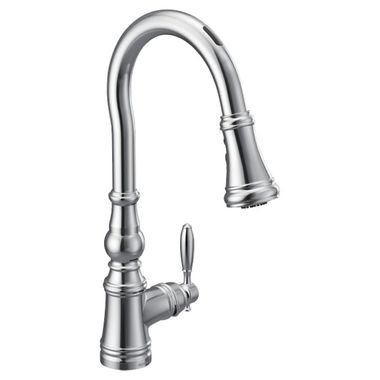 Click here to see Moen S73004EV2C Moen Weymouth Smart Motion Control Single Handle High Arc Pull-Down Kitchen Faucet, Chrome - S73004EV2C