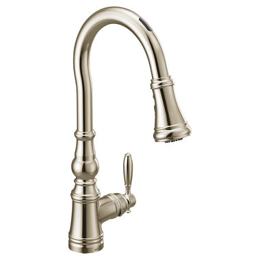 Click here to see Moen S73004EV2NL Moen Weymouth Smart Motion Control Single Handle High Arc Pull-Down Kitchen Faucet, Polished Nickel - S73004EV2NL