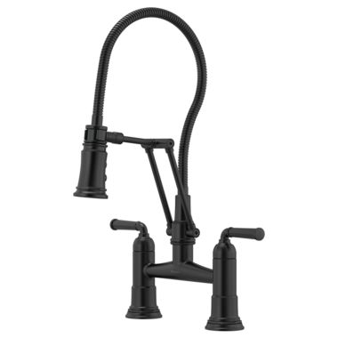 Click here to see Brizo 62174LF-BL Brizo Rook Matte Black Two-Handle Articulating Bridge Kitchen Faucet with Finished Hose, MagneDock, 1.8 GPM - 62174LF-BL