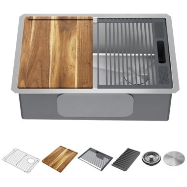 Click here to see Delta 95B932-32S-SS Delta Lorelai 32” x 19” x 9-1/2” Single Bowl Undermount Workstation Kitchen Sink, Stainless Steel - 95B932-27S-SS
