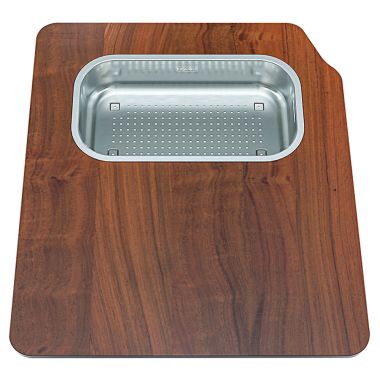 Click here to see Franke OC2-45SP Franke 17-1/8 x 19-13/16 Multi-Functional Cutting Board with Integrated Small Colander, Solid Wood  - OC2-45SP