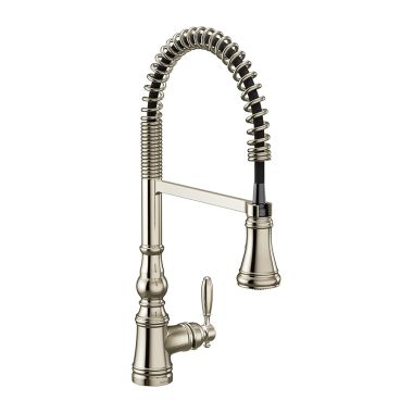 Click here to see Moen S73104EWNL Moen Weymouth Single Handle Semi Pro Spring Pulldown Kitchen Faucet, MotionSense Wave, Polished Nickel - S73104EWNL