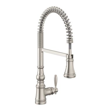 Click here to see Moen S73104EWSRS Moen Weymouth Single Handle Semi Pro Spring Pulldown Kitchen Faucet, MotionSense Wave, Spot Resist Stainless - S73104EWSRS