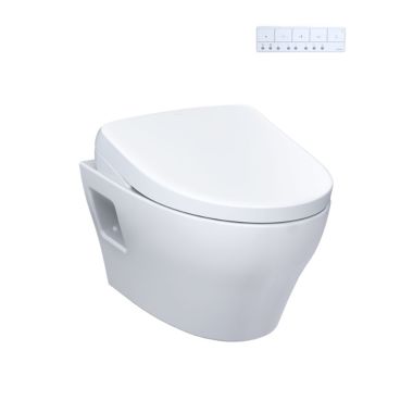 Click here to see Toto CWT4284726CMFG#MS TOTO EP Wall-Hung Toilet w/ WASHLET+ (S7), Matte Silver Push Plate, Elongated, 1.28/0.9 GPF, Cotton White - CWT4284726CMFG#MS