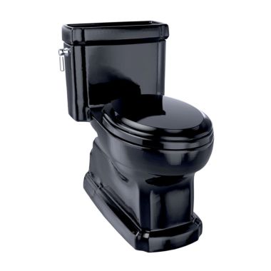 Click here to see Toto MS974224CEF#51 TOTO Eco Guinevere One-Piece Skirted Toilet with SoftClose Seat, Elongated, Universal Height 1.28 GPF, Ebony - MS974224CEF#51