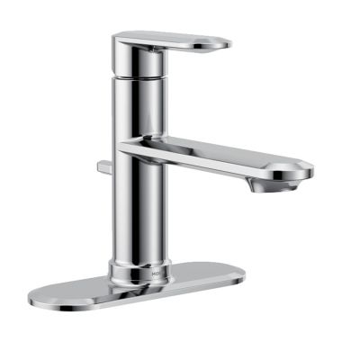 Click here to see Moen 6504 Moen Greenfield Single Lever Handle Chrome Bathroom Faucet, Deck Plate Included, ADA Lever Handle, WaterSense Certified, 1.2 GPM - 6504