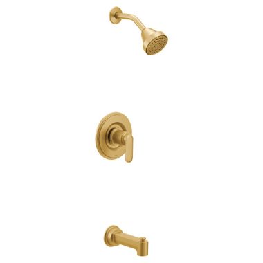 Click here to see Moen T2223EPBG Moen Greenfield Posi-Temp Tub/Shower Faucet, 1.75 GPM, 1-Function, Single Lever Handle, M-PACT, Eco-Performance, Brushed Gold - T2223EPBG