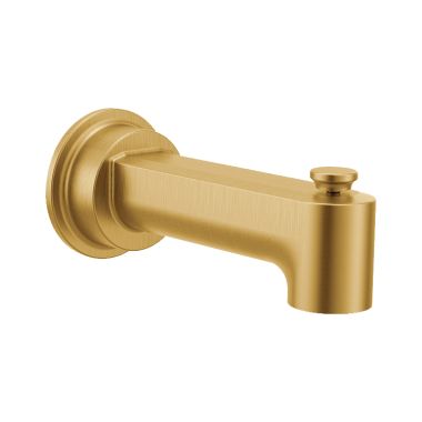 Click here to see Moen 4325BG Moen Greenfield 7-3/8-inch Wall Mounted Brushed Gold Diverter Tub Spout with 1/2-inch Connection Size, Slip Fit - 4325BG