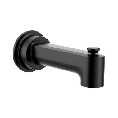Click here to see Moen 4325BL Moen Greenfield 7-3/8-inch Wall Mounted Matte Black Diverter Tub Spout with 1/2-inch Connection Size, Slip Fit - 4325BL