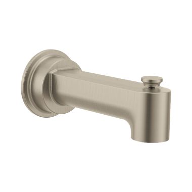 Click here to see Moen 4325BN Moen Greenfield 7-3/8-inch Wall Mounted Brushed Nickel Diverter Tub Spout with 1/2-inch Connection Size, Slip Fit - 4325BN