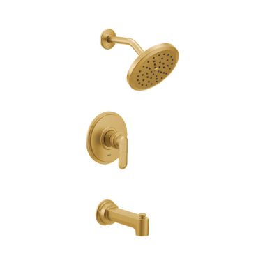 Click here to see Moen UT33323EPBG Moen Greenfield M-Core 3-Series Tub/Shower Faucet with 1.75 GPM Rainshower, 1-Function, Single Lever Handle, M-PACT, Brushed Gold - UT33323EPBG