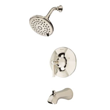 Click here to see Pfister LG89-8DED Pfister Arterra Single Lever Handle Polished Nickel Tub and Shower Trim Kit, 1.8GPM, 5-Function Showerhead, WaterSense, Wall-Mount - LG89-8DED