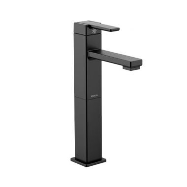 Click here to see Moen S6712BL Moen 90 Degree Single-Handle Matte Black Vessel Bathroom Faucet, 1.2 GPM, ADA Lever Handle, Single-Hole, WaterSense, Metal - S6712BL