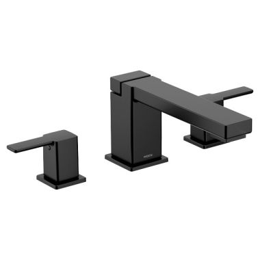 Click here to see Moen TS913BL Moen 90 Degree Two-Handle Roman Tub Faucet, 10in Center, Lever Handles, Temperature Indicator, Matte Black - TS913BL