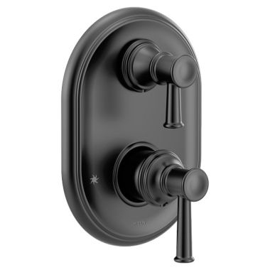 Click here to see Moen UT3322BL Moen Belfield M-CORE 3-Series Valve Trim w/ Transfer, Lever Handles, Matte Black - UT3322BL