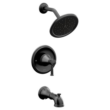 Click here to see Moen T2313EPBL Moen Belfield Posi-Temp Tub/Shower Faucet with 1.75 Rainshower, 1-Function, Single Lever Handle, M-PACT, Immersion, Matte Black - T2313EPBL