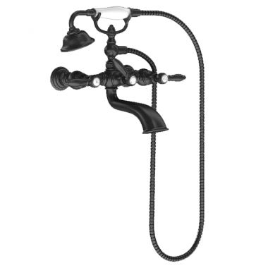 Click here to see Moen S22110BL Moen Weymouth Two-Handle Dual-Mount Tub Filler Trim with 1.75 GPM One-Function Hand Shower, Lever Handles, Matte Black - S22110BL