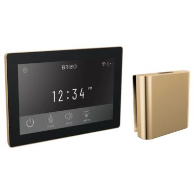 Click here to see Brizo 8CH-600S-PG-L Brizo Mystix Square-Shaped Polished Gold Digital Steam Control Kit with Built-In WiFi and Bluetooth, Lumicoat Technology, 12 Presets - 8CH-600S-PG-L
