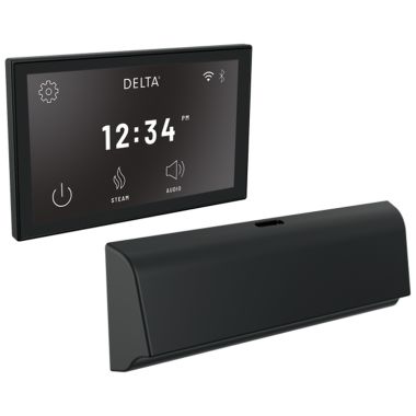 Click here to see Delta 5CB-550L-BL Delta SteamScape Deluxe System Unilateral Digital Steam Package with 9in x 3in Matte Black Steam Outlet, 12 User Presets - 5CB-550L-BL