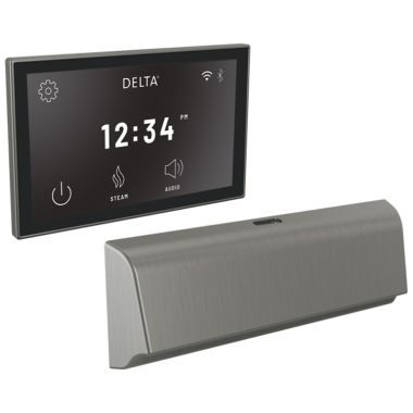Click here to see Delta 5CB-550L-KS-PR Delta SteamScape Deluxe System Unilateral Digital Steam Package with 9in x 3in Black Stainless Steam Outlet, Lumicoat Technology - 5CB-550L-KS-PR