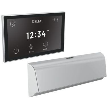 Click here to see Delta 5CB-550L-PR Delta SteamScape Deluxe System Unilateral Digital Steam Package with 9in x 3in Chrome Steam Outlet, Lumicoat Technology - 5CB-550L-PR