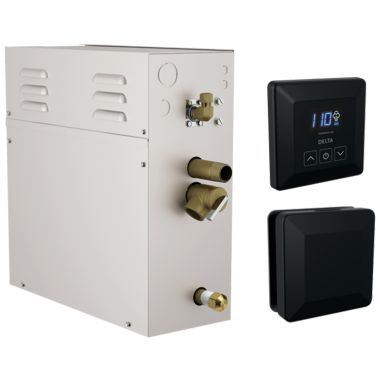 Click here to see Delta 5P-EST06-BL Delta SimpleSteam Matte Black Steam Generator Kit with Square-Shaped Controller/ Steamhead and a 35-foot Power Cable, 6kW - 5P-EST06-BL