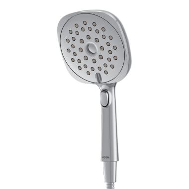 Click here to see Moen 220H5 Moen Verso 5in Square Chrome Single-Function Handheld Shower with Infiniti Dial, Magnetix Technology, 2.5 GPM - 220H5 