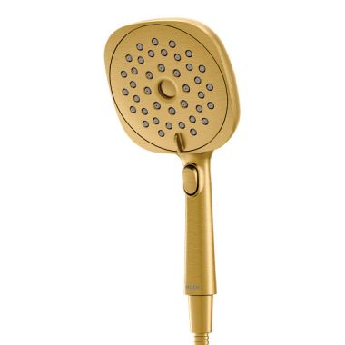 Click here to see Moen 220H5EPBG Moen Verso 5in Square Brushed Gold Single-Function Handheld Shower with Infiniti Dial, Magnetix Technology, Eco-Performance, 1.75 GPM - 220H5EPBG 