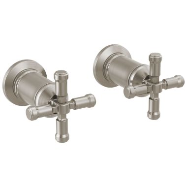 Click here to see Delta H586SS-PR Delta Broderick Cross Handles for T3584LF-SSLHP-WL Two Handle Wall Mount Bathroom Faucet Trim, Lumicoat Stainless - H586SS-PR