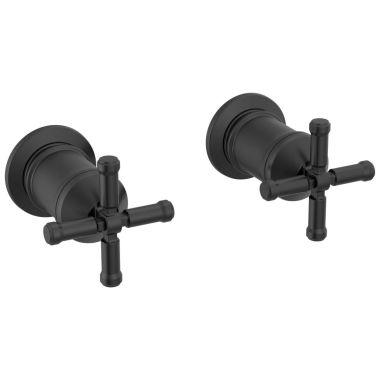Click here to see Delta H584BL Delta Broderick Cross Handles for Broderick T5784 Wall Mount Tub Filler with Hand Shower, Matte Black - H584BL