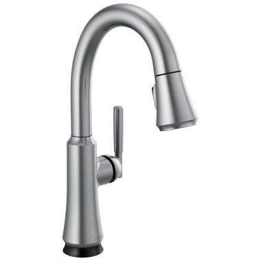 Click here to see Delta 9979TL-AR-DST Delta Coranto Single Handle Pull-Down Bar/Prep Faucet, Touch2O, VoiceIQ, DIAMOND Seal, MagnaTite, ADA, 1.8 GPM, Arctic Stainless - 9979TL-AR-DST