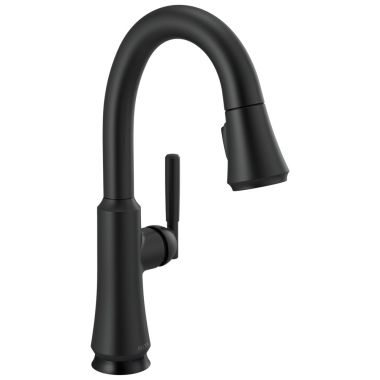 Click here to see Delta 9979TL-BL-DST Delta Coranto Single Handle Pull-Down Bar/Prep Faucet, Touch2O, VoiceIQ, DIAMOND Seal, MagnaTite, ADA, 1.8 GPM, Matte Black - 9979TL-BL-DST