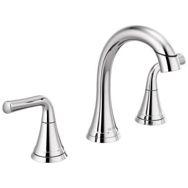 Click here to see Delta 3533LF-PDMPU Delta Kayra Two-Handle Widespread Bathroom Faucet With Metal Pop-Up, Deck Mount, Pull Down, 1.2 GPM, Chrome - 3533LF-PDMPU
