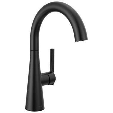 Click here to see Delta 14882LF-BL Delta Bar Prep Faucet, Single Handle, Deck Mount, 360-Degree Rotating Spout, ADA-Compliant, Matte Black - 14882LF-BL
