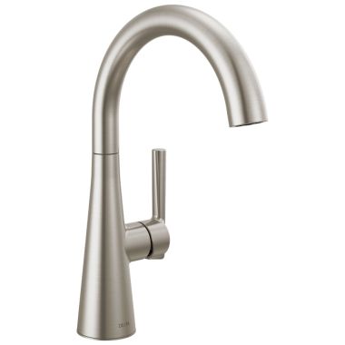 Click here to see Delta 14882LF-SP Delta Bar Prep Faucet, Single Handle, Deck Mount, 360-Degree Rotating Spout, ADA-Compliant, Spotshield Stainless - 14882LF-SP