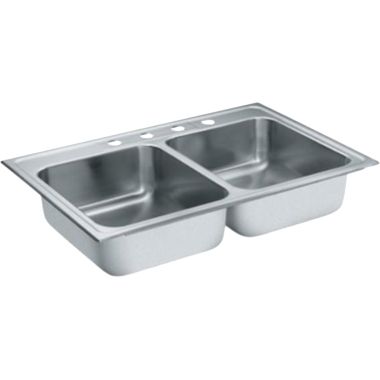 Click here to see Moen S22395 Moen S22395 Lancelot 33x22 Drop-in Stainless Steel Double Bowl Sink