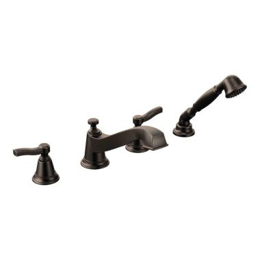 Click here to see Moen TS925ORB Moen Rothbury Two-Handle Roman Tub Faucet with 1.75 GPM One-Function Hand Shower, Low Arc Spout, Lever Handles, M-PACT, Oil Rubbed Bronze - TS925ORB