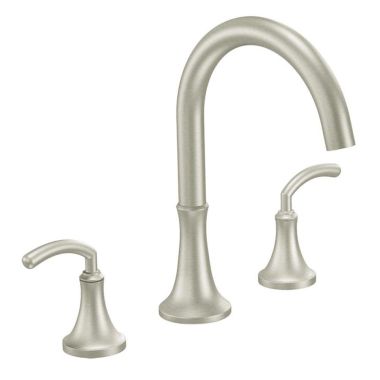 Click here to see Moen TS963BN Moen Icon Two-Handle High Arc Roman Tub Faucet, 10in Center, Lever Handles, LifeShine Finish, Brushed Nickel - TS963BN