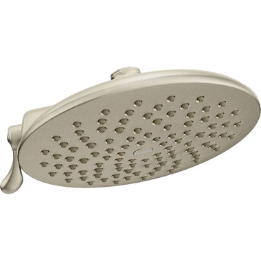 Click here to see Moen S6320BN Moen Velocity 8in Two-Function Rainshower Shower Head with Operating Lever, Immersion Technology, LifeShine Finish, 2.5 GPM, Brushed Nickel - S6320BN