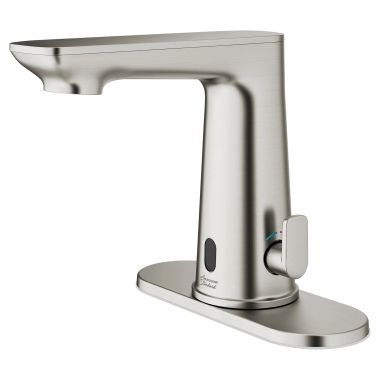 Click here to see American Standard 7020255.295 American Standard Selectronic Clean IR Touchless Bathroom Faucet with Pop-Up Drain and Deck Plate, Lead-Free, 0.5 GPM, Brushed Nickel - 7020255.295