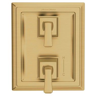 Click here to see American Standard TU455740.GN0 American Standard Town Square S Two Handle Pressure Balance Valve Trim with Diverter, ADA, Brushed Cool Sunrise - TU455740.GN0