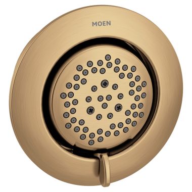 Click here to see Moen TS1422BZG Moen Mosaic 3 Inch Two-Function Round Body Spray with 20 Degree Tilt, 2.0 GPM, Bronzed Gold - TS1422BZG