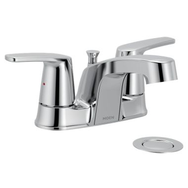 Click here to see Moen 499525 Moen Chateau Two-Handle Low Arc Centerset Bathroom Faucet w/ Drain, 1.2 GPM, Chrome - 499525